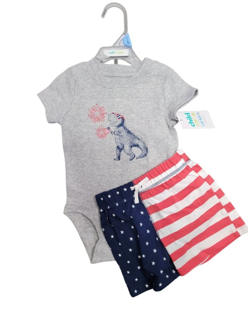Baby 3-6M Child Of Mine By Carters Patriotic Dino Onesie & Shorts Set Cotton